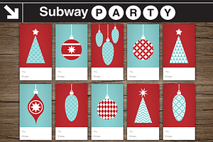 Christmas Gift Tags Aqua Red