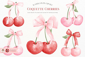 Coquette Cherries with Pink Bow, a Food Illustration by Chonnieartwork