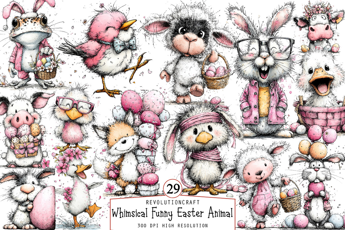 Whimsical Funny Easter Animal Clipar, an Illustration by OK Design (Photo 1 of 6)