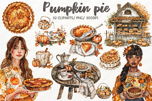 Pumpkin Pie Watercolor Clipart PNG