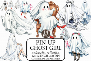 Pin-Up Ghost Girl Clipart, an Illustration by Libby Wishes
