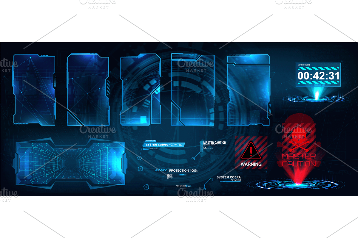 Futuristic screens HUD, UI, GUI, a Technology Illustration by SergeyBitos (Photo 1 of 6)