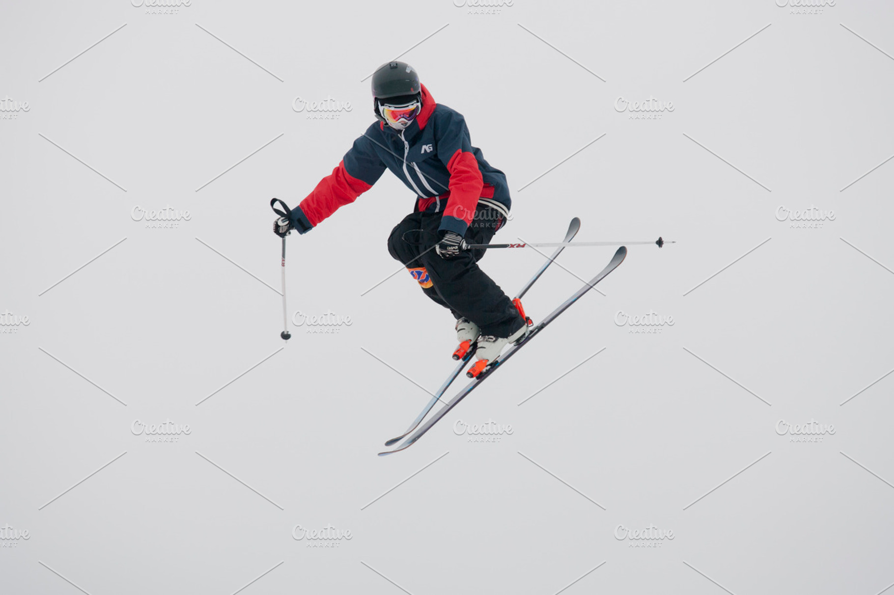 Skier in flight featuring skier, athlete, and jump