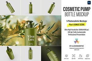 Cosmetic Pump Bottle Mockup 5 Views, a Cups & Container Mockup by Illusiongraphic