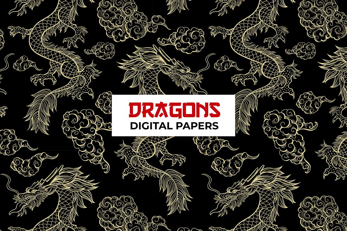 Chinese Dragon Digital Papers, a Pattern Graphic by ilonitta (Photo 7 of 13)