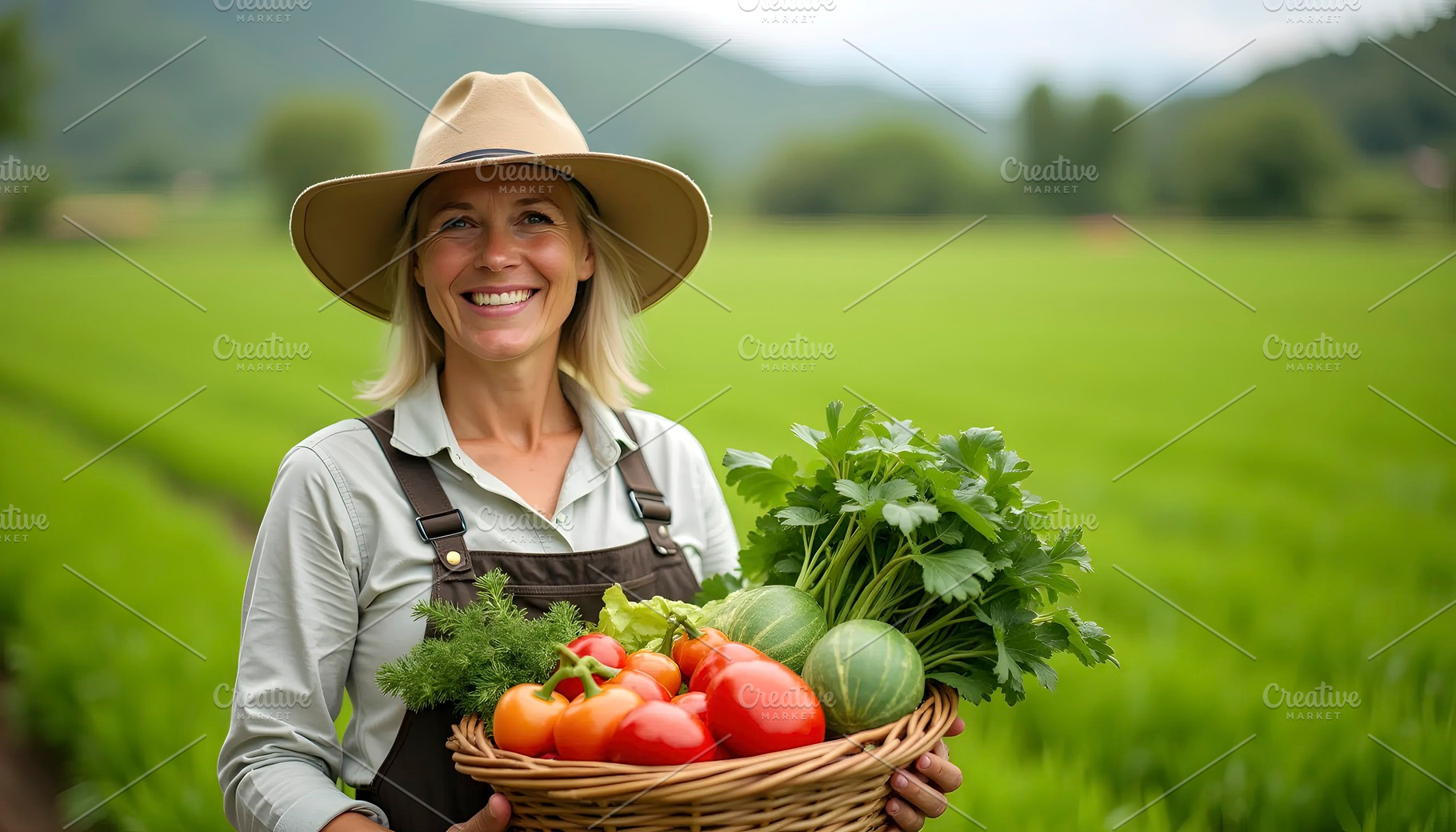 Farmer Holding Fresh Vegetables In G, a Photo by LOGOCREATIVE