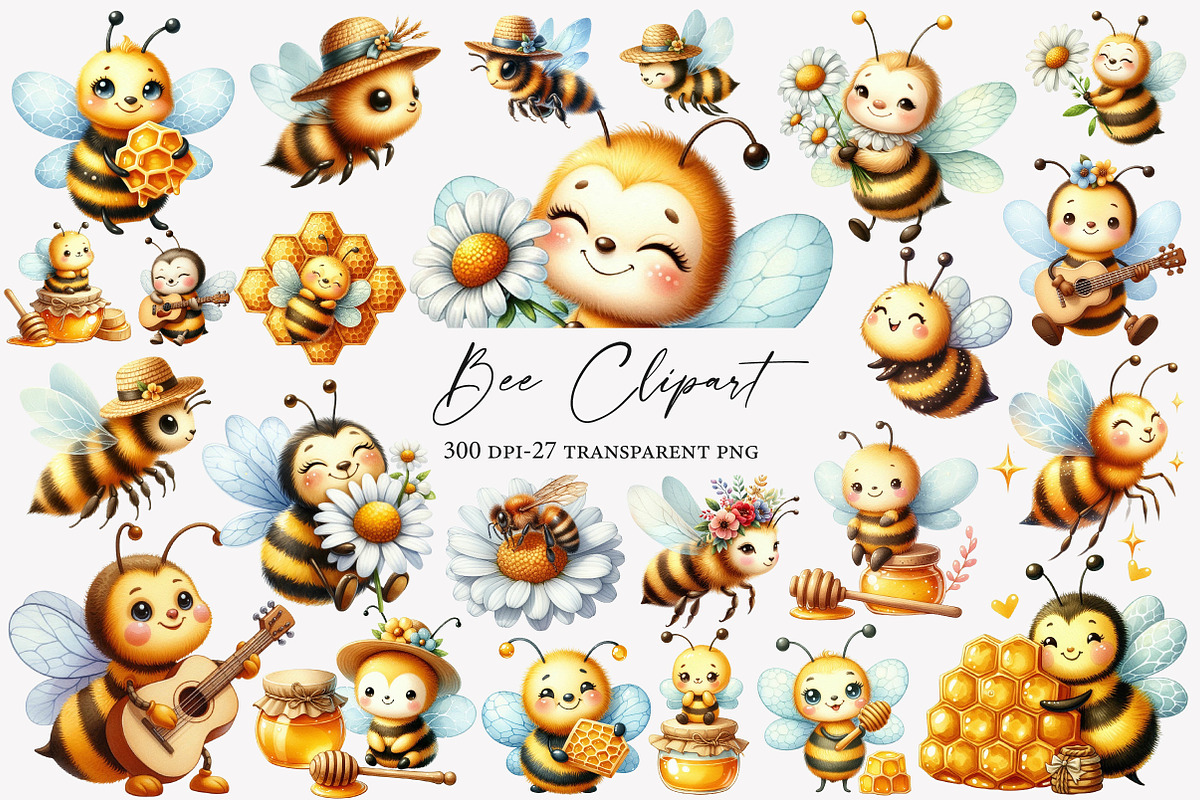 Bee Clipart Watercolor, an Illustration by Designworld (Photo 1 of 5)