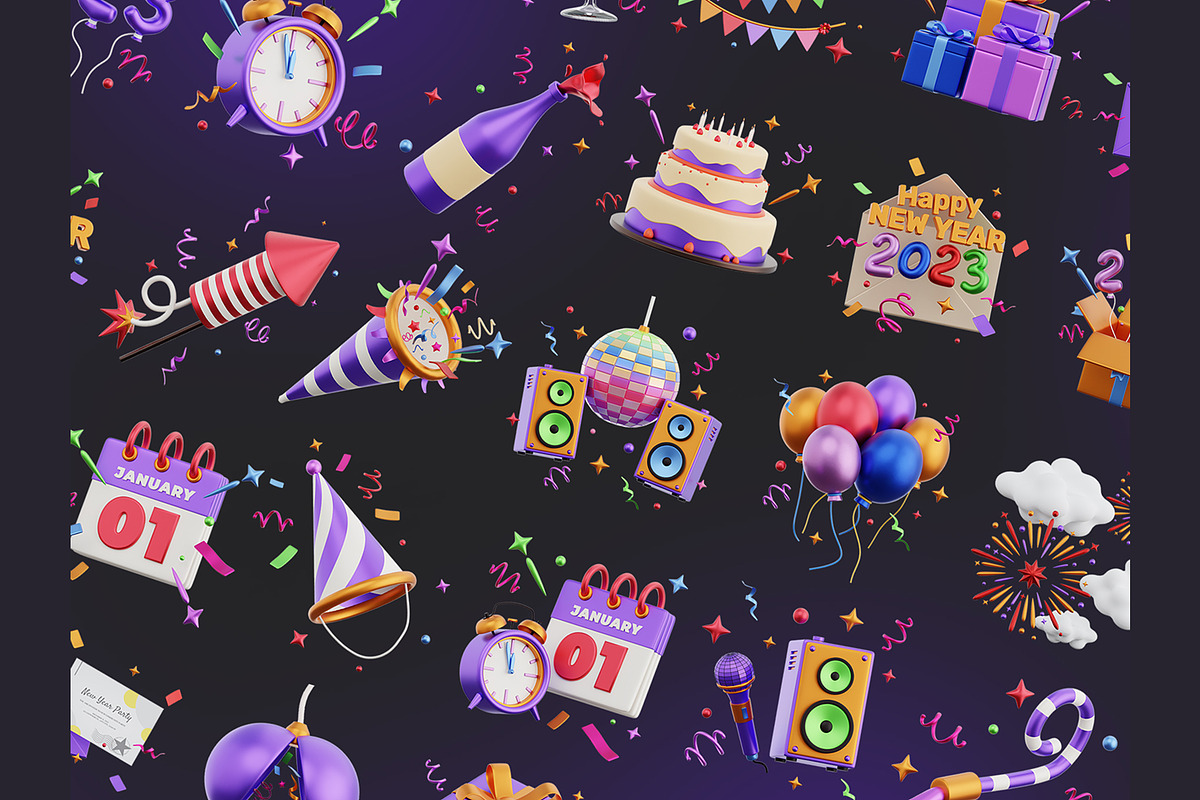 New Year Party 3D Icons, an Object 3D Model by Rakata Studio (Photo 6 of 7)
