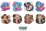 Groovy Mermaid Clipart Bundle, an Illustration by Sofia's Fashion (Thumbnail 2 of 3)