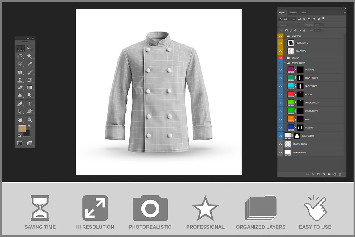 Chef Kitchen Uniform Mockup PSD, a Shirt Mockup by Bruno's Shop (Photo 3 of 4)
