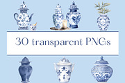 Watercolor chinoiserie vases clipart, a Decorative Illustration by clipartconnection (Thumbnail 2 of 3)