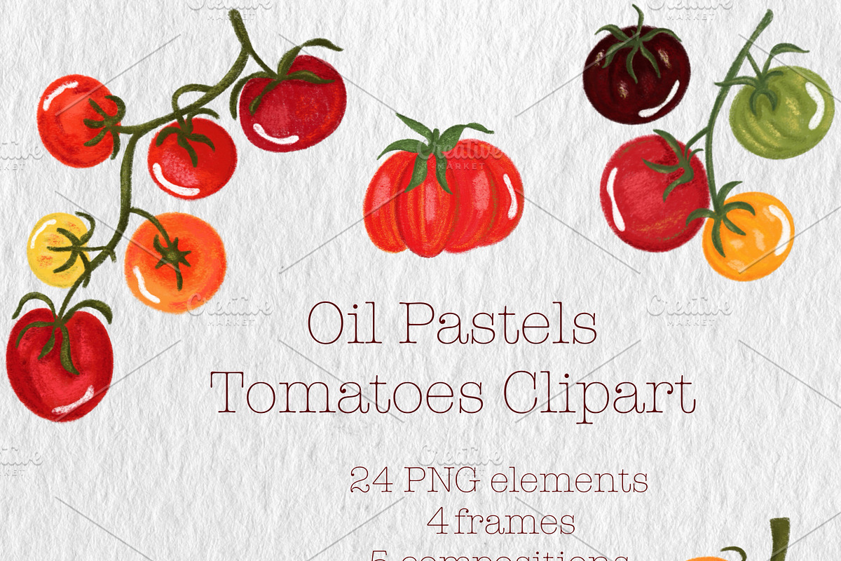 Oil Pastel Whimsical Tomatoes Set, a Food Illustration by Oleksandra Illustrates (Photo 1 of 16)