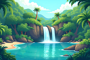 Illustrate a lush tropical island fe, a Photo by LOGOCREATIVE