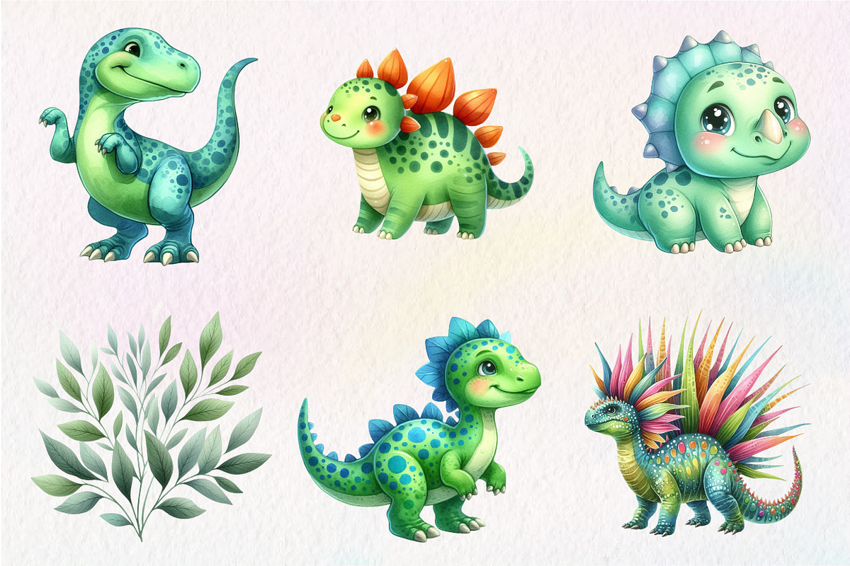 Cute Dinosaurs Clipart, an Illustration by CreationArt (Photo 3 of 5)