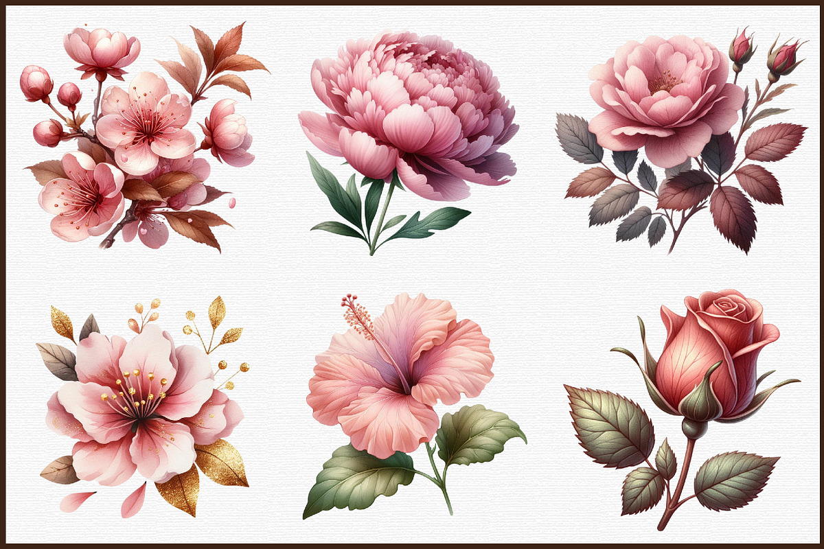 Dusty Pink Flowers Clipart Watercolo, an Illustration by Sublimation Artist (Photo 3 of 6)