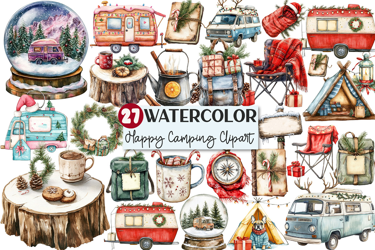 Happy Camping Christmas Clipart, a Seasonal Illustration by Rose Art (Photo 1 of 6)