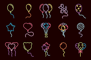 Neon Balloon Icon Set, an Outline Icon by studiogstock