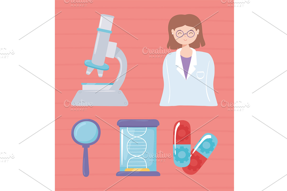 nanotechnology pharmaceutical set, an Illustration by studiogstock