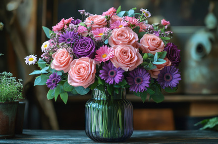 Beautiful floral arrangement featuri, a Photo by Tanuart