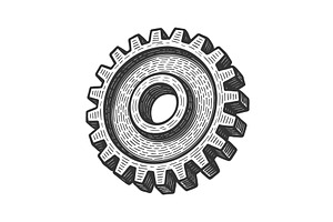 Gear Wheel engraving sketch vector, an Object Illustration by AlexArt