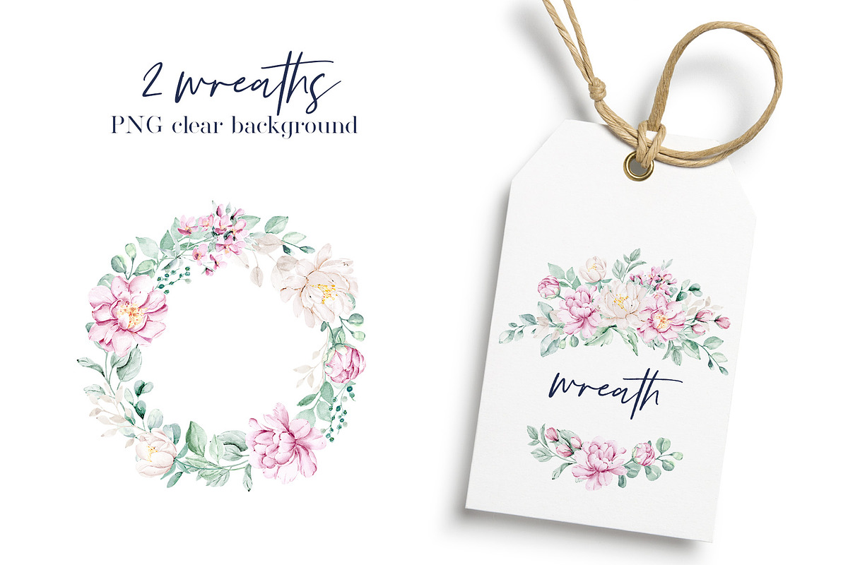 Pink and white watercolor flowers, a Card Template by Larisa Maslova (Photo 6 of 12)