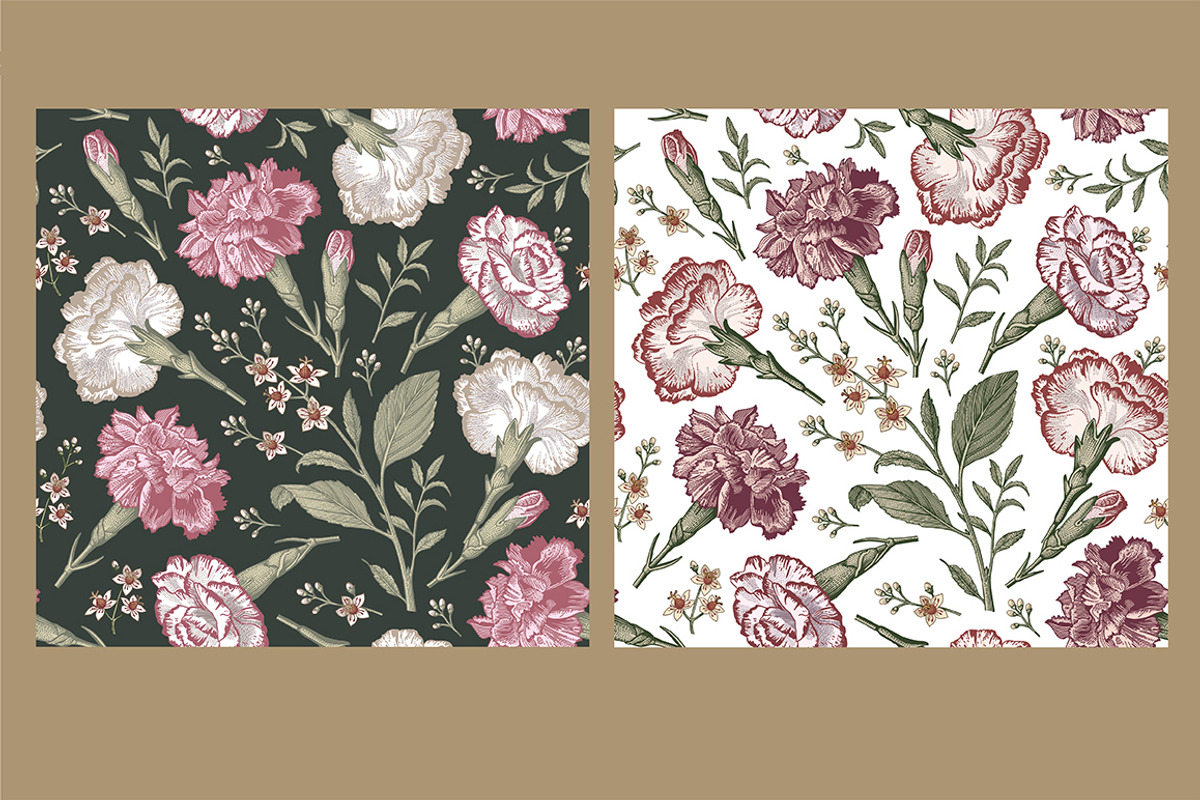 6 Carnation Seamless Flowers pattern, a Pattern Graphic by Vintage (Photo 2 of 9)