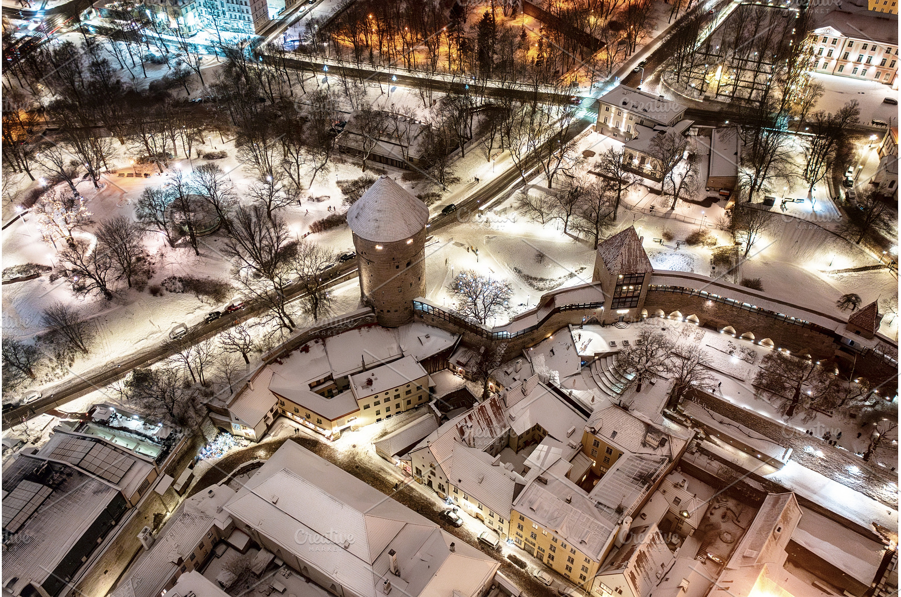 Aerial night View of Tallinn in, an Architecture Photo by Nature and travel