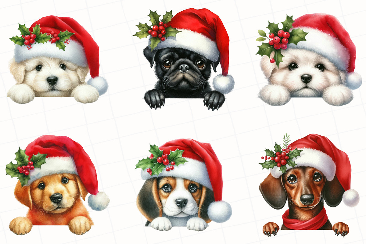 Christmas Peeking Dog Breeds Clipart, an Illustration by OK Design (Photo 2 of 5)