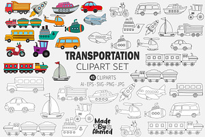 Transportation Clipart Doodles, a Transportation Illustration by Lamia Emad