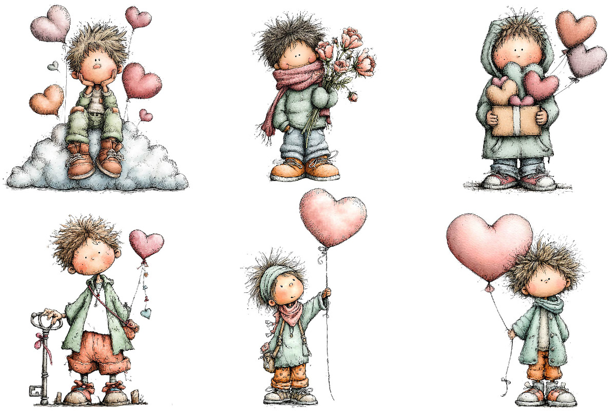 Whimsical valentine boy clipart, an Illustration by CreationArt (Photo 7 of 7)