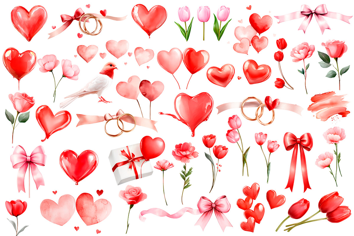 Watercolor Valentine's Day clipart, an Object Illustration by Evgeniia (Photo 4 of 4)