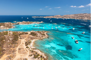 Aerial view of luxury yachts and, a Transportation Photo by den-belitsky