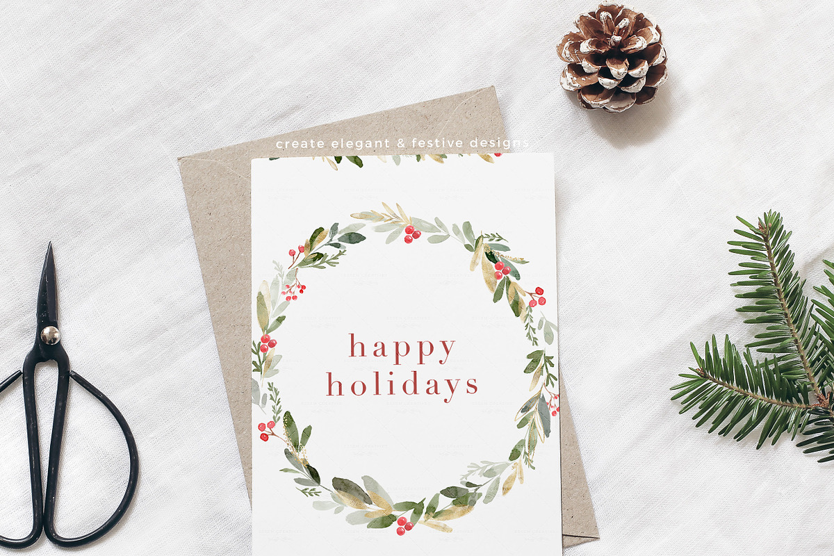 Christmas Wreath Clipart Card Border, a Work Illustration by Essem Creatives (Photo 4 of 8)
