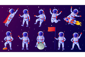 Cartoon Astronaut. Cosmonaut Waving