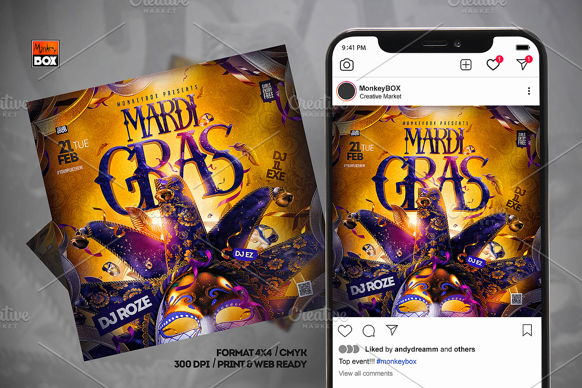 Flyer Mardi Gras Party Template, a Flyer Template by MonkeyBOX (Photo 2 of 3)