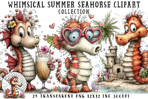 Whimsical Summer Seahorse Clipart, an Illustration by OK Design