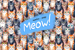 Meow! Seamless pattern with cats