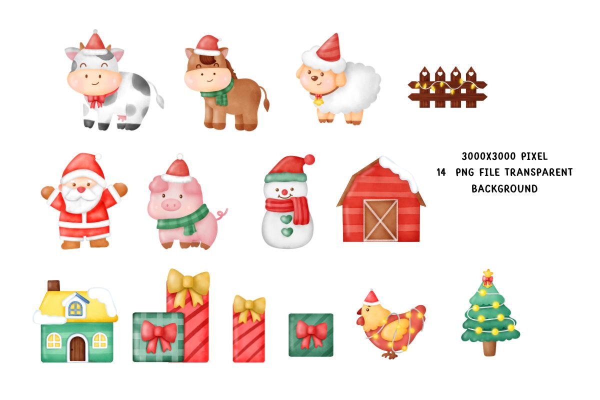 Christmas Watercolor Clipart Set, an Animal Illustration by Nattapohncha (Photo 2 of 3)