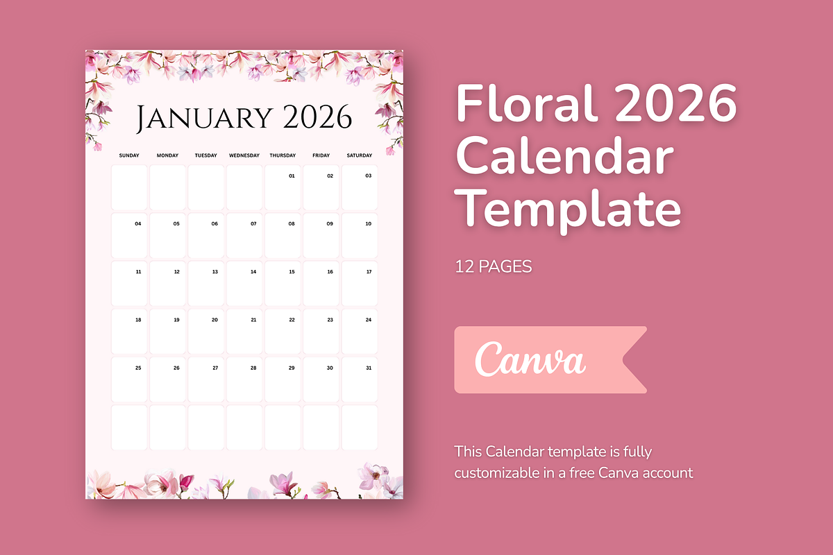 2026 Canva Flower Calendar Template, a Card Template by Snapybiz (Photo 6 of 10)