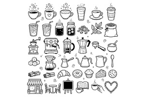 Cute doodle cartoon coffee shop