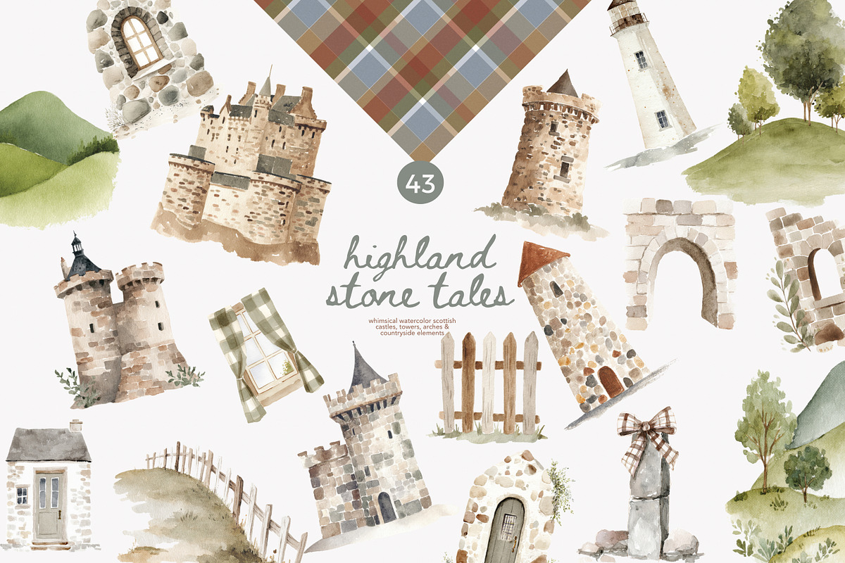 watercolor castles clipart set, a Decorative Illustration by Patishop Art (Photo 1 of 6)