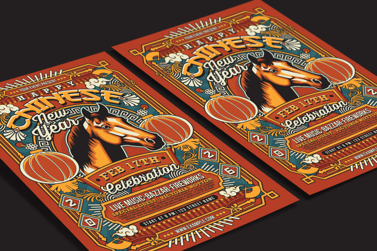 Red Chinese New Year Year Of The Hor, a Flyer Template by Muhamad Iqbal hidayat (Photo 2 of 4)
