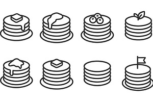 Line icons of various pancake stacks, a Food Illustration by ZinetroN