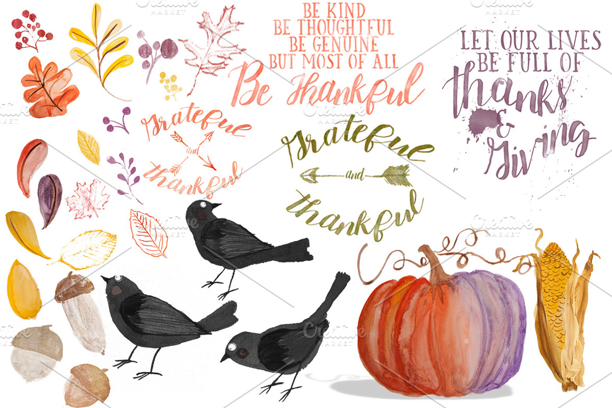 26 Watercolor Thanksgiving Graphics, an Illustration by Snark Heart (Photo 2 of 6)