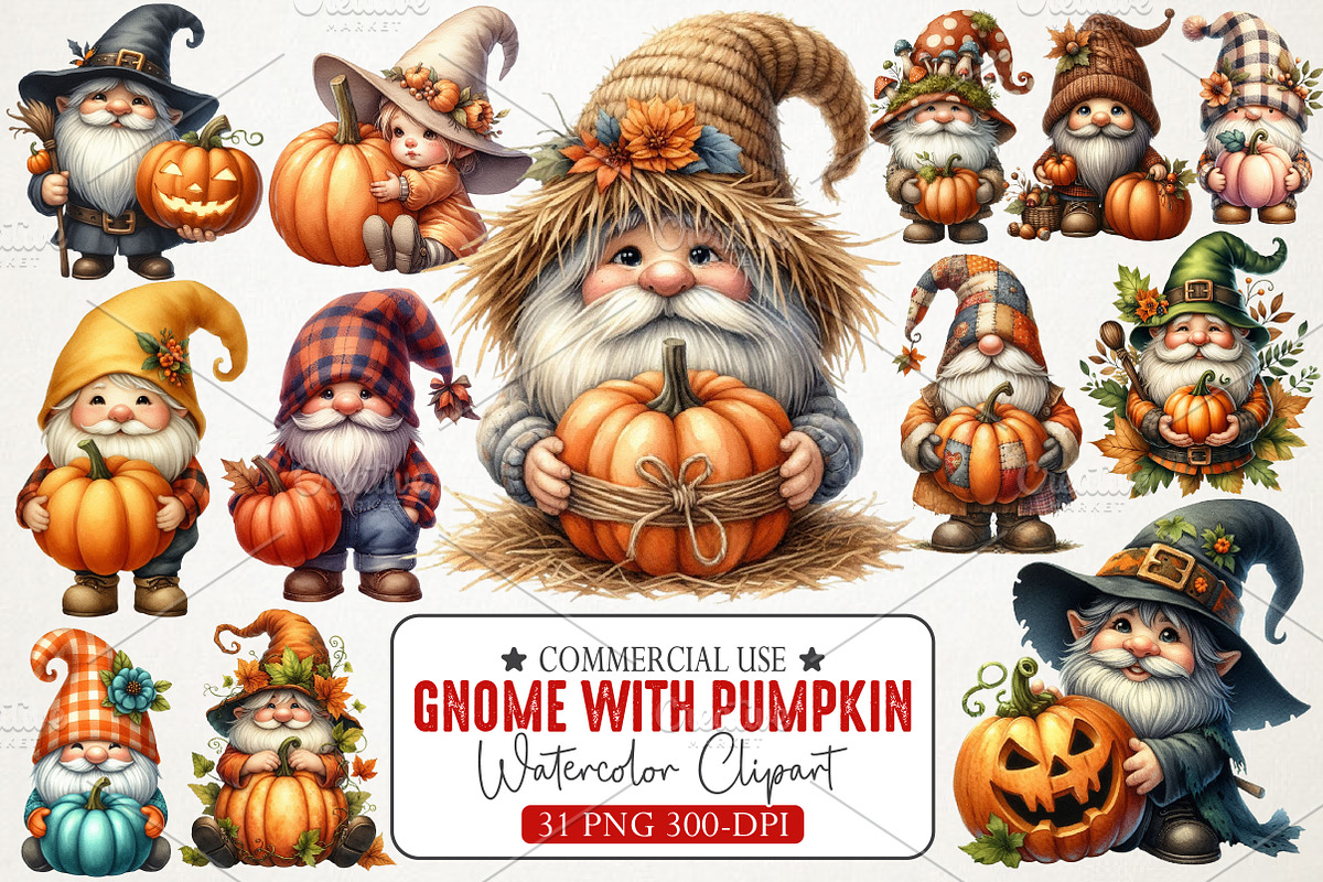 Gnome Holding Pumpkin Clipart, an Illustration by RobertsArt (Photo 1 of 7)