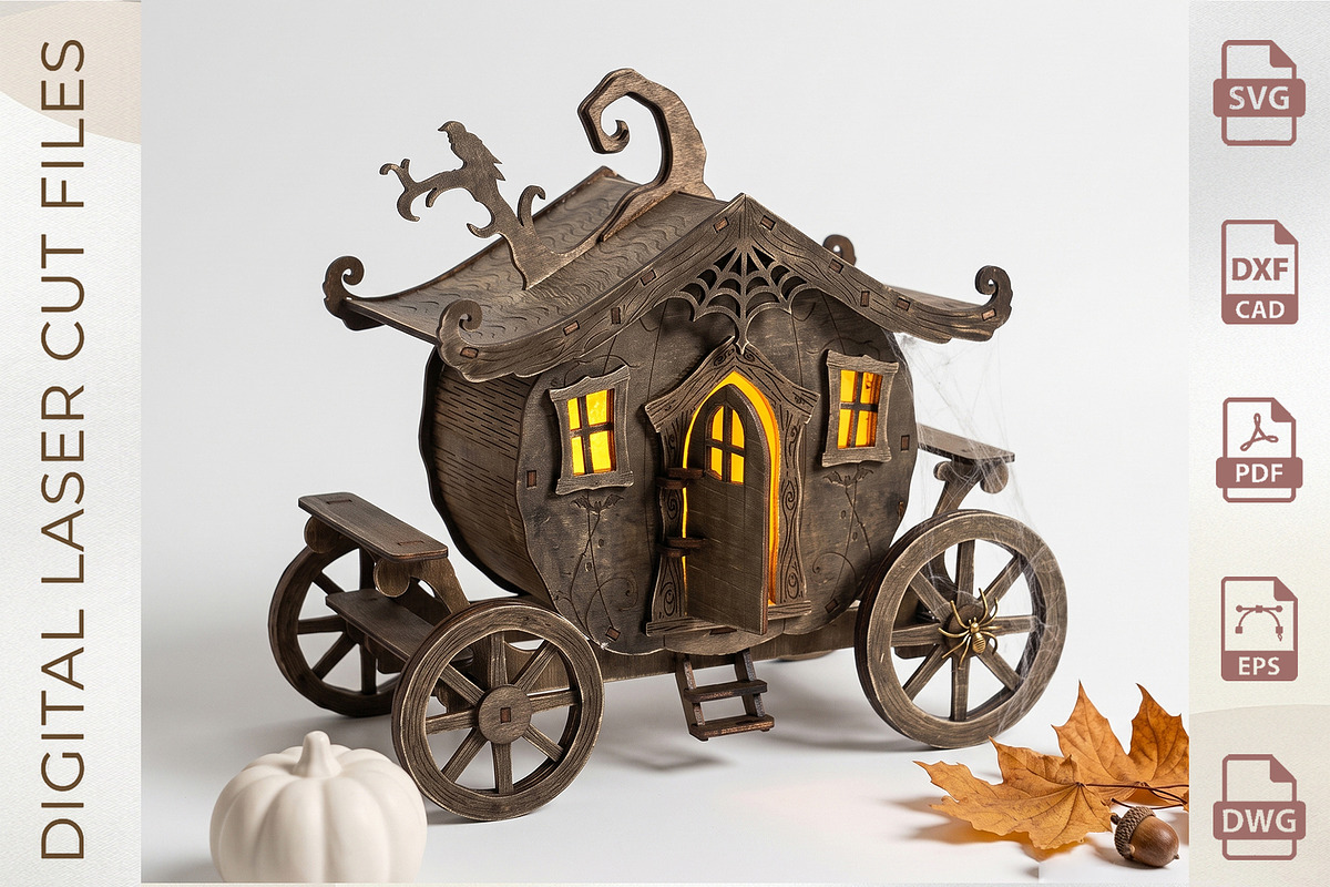 Halloween Pumpkin Carriage Laser Cut, an Object Graphic by WoodoraCut (Photo 6 of 8)