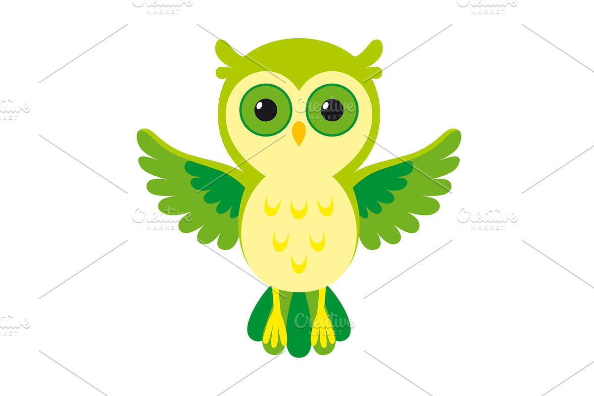 A pixel art owl with green eyes and, an Animal Illustration by the8monkey