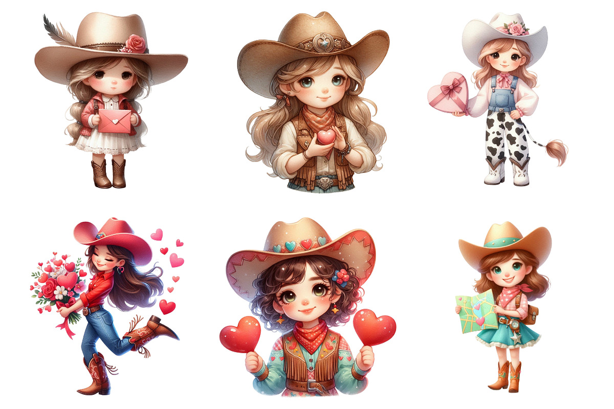 Quirky Valentine Cowgirl Clipart PNG, an Illustration by SinaCreation (Photo 4 of 11)