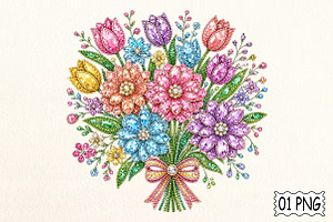 Rhinestone Flowers PNG, an Illustration by Pixels.Craft
