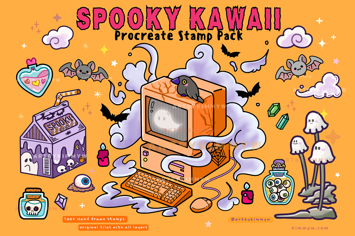 Procreate Spooky Kawaii Stamp Pack, a Brush Add-On by Artbykimmyw (Photo 1 of 3)